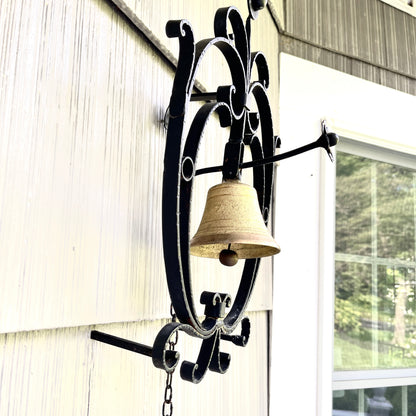 Vintage Cast Iron and Brass Hanging Outdoor Wall Bell