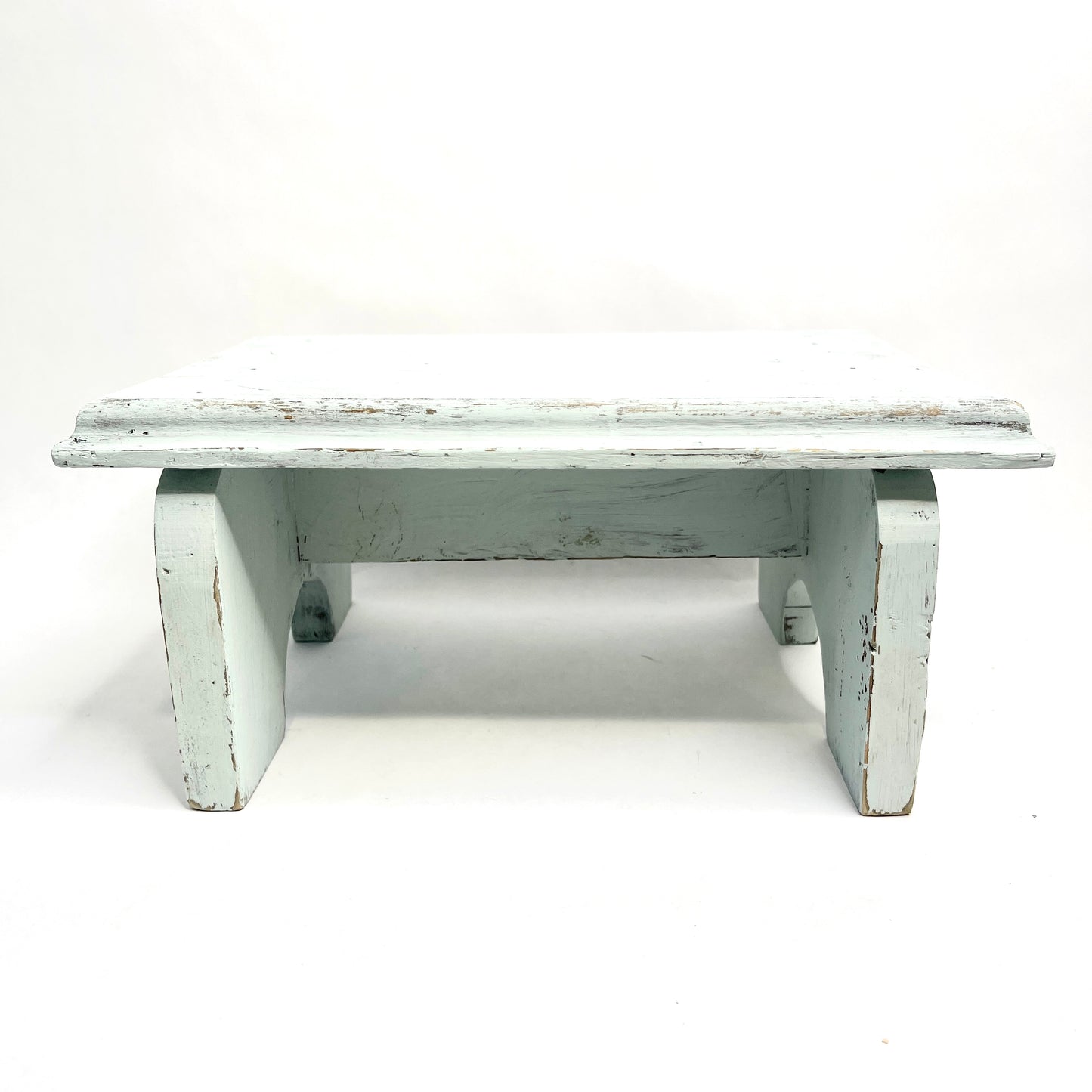 Vintage Chippy Pale Blue Solid Wood Stool