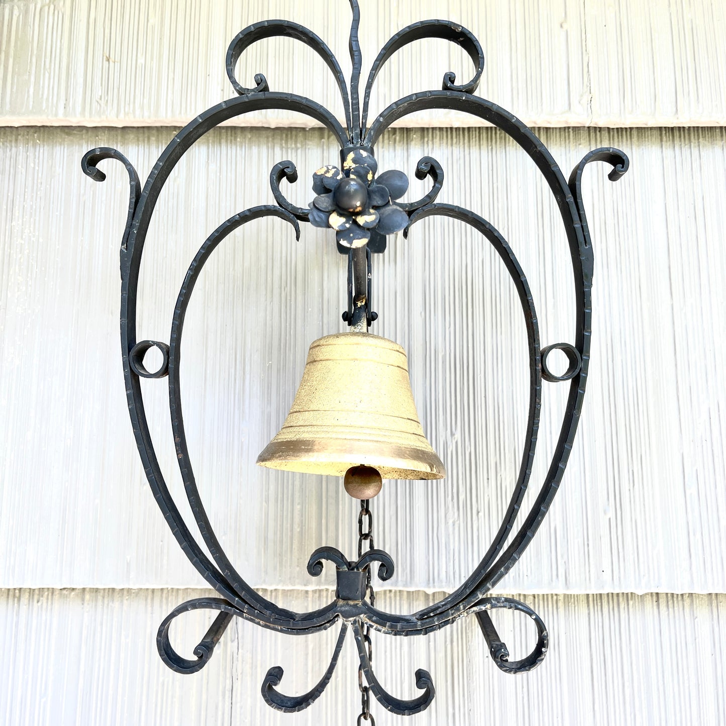 Vintage Cast Iron and Brass Hanging Outdoor Wall Bell