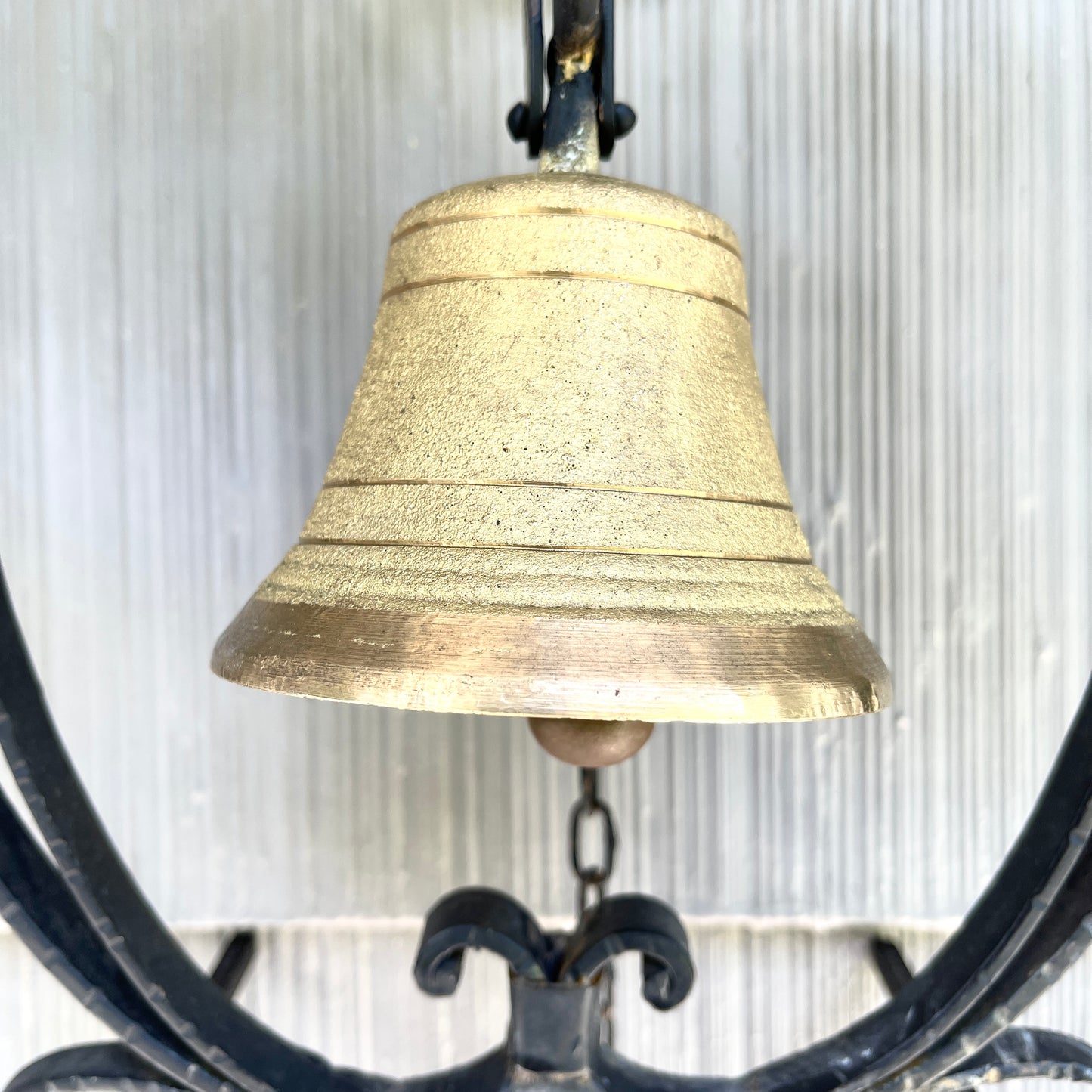 Vintage Cast Iron and Brass Hanging Outdoor Wall Bell