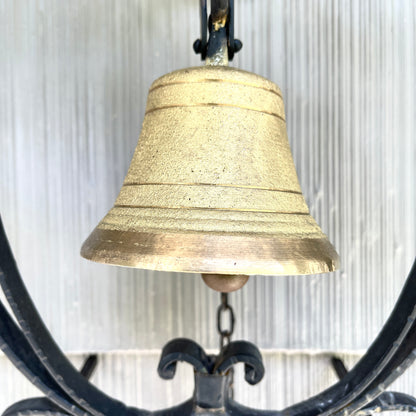 Vintage Cast Iron and Brass Hanging Outdoor Wall Bell