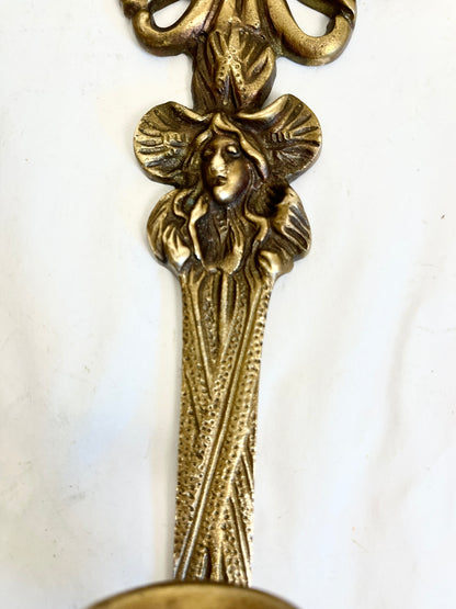 Vintage Brass Candle Sconces: Bow Design