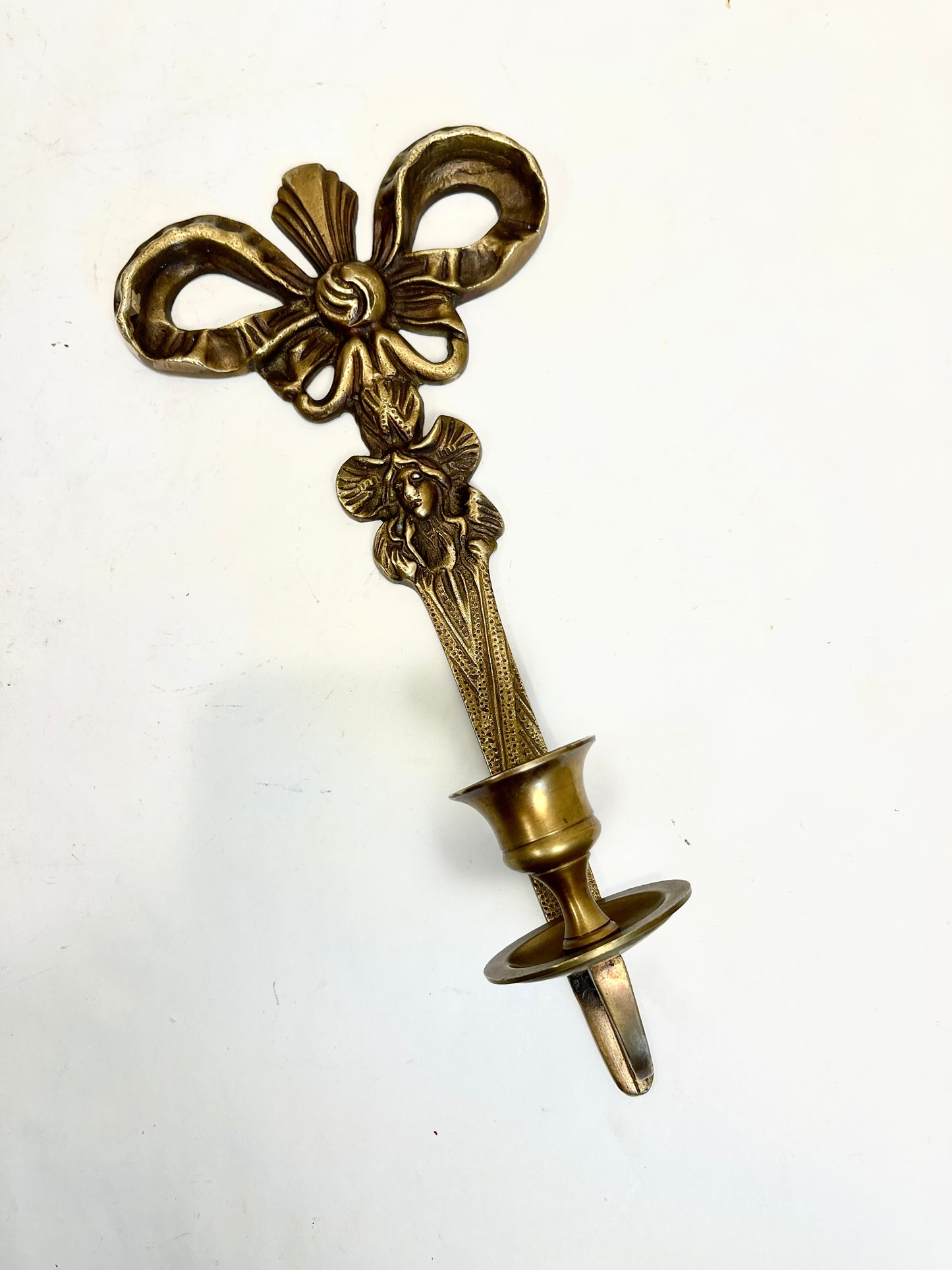 Vintage Brass Candle Sconces: Bow Design