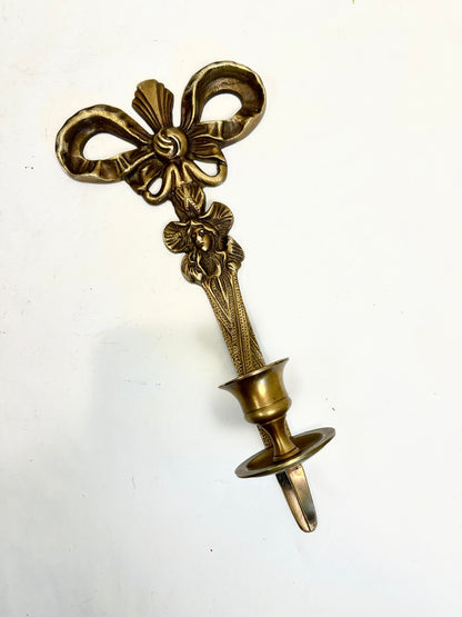 Vintage Brass Candle Sconces: Bow Design