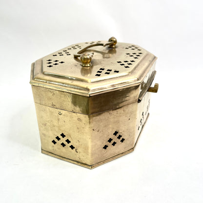 Vintage Brass Large Cricket Box with Hinged Lid - Octagon Shape