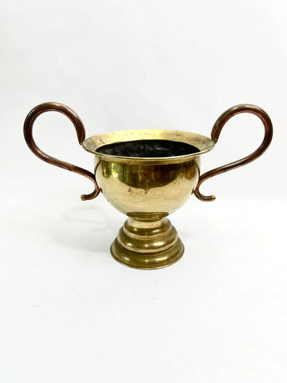 Vintage Brass Pedestal Bowl with Curvy Copper Handles