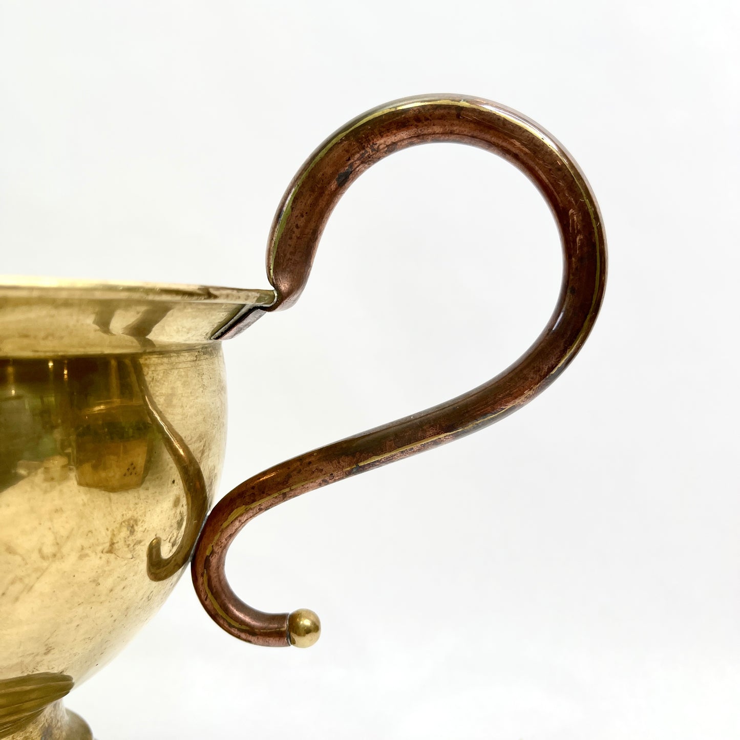 Vintage Brass Pedestal Bowl with Curvy Copper Handles