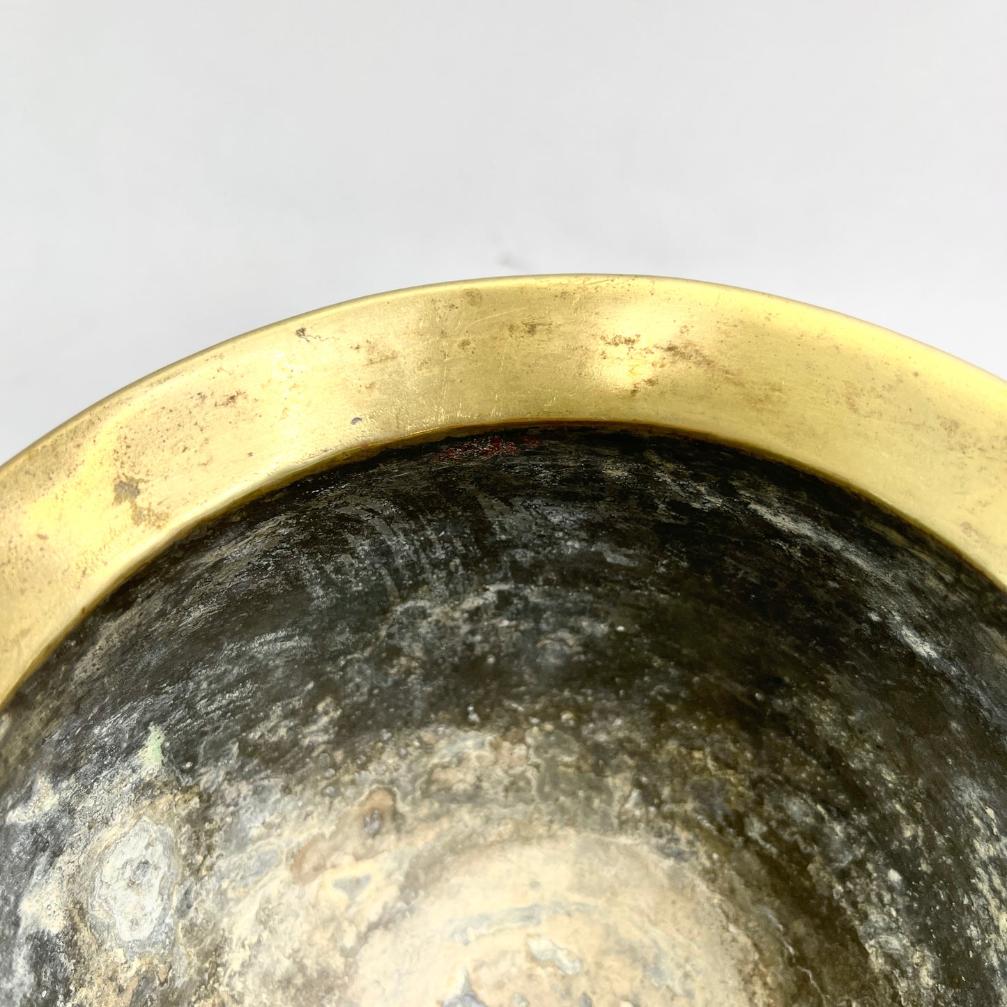 Vintage Brass Pedestal Bowl with Curvy Copper Handles