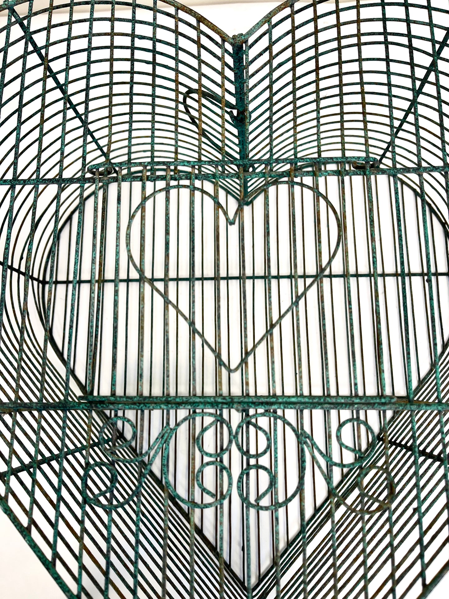 Vintage Heart Birdcage with Hanger: Green Wrought Iron