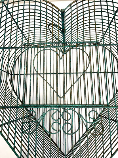 Vintage Heart Birdcage with Hanger: Green Wrought Iron
