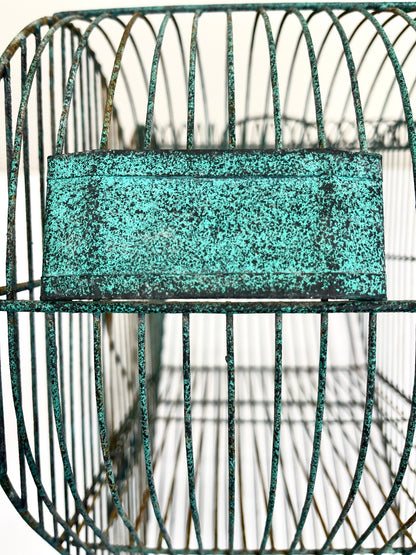 Vintage Heart Birdcage with Hanger: Green Wrought Iron