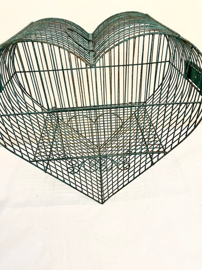 Vintage Heart Birdcage with Hanger: Green Wrought Iron