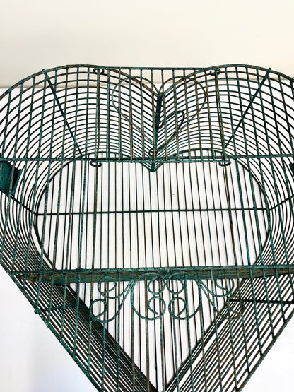 Vintage Heart Birdcage with Hanger: Green Wrought Iron