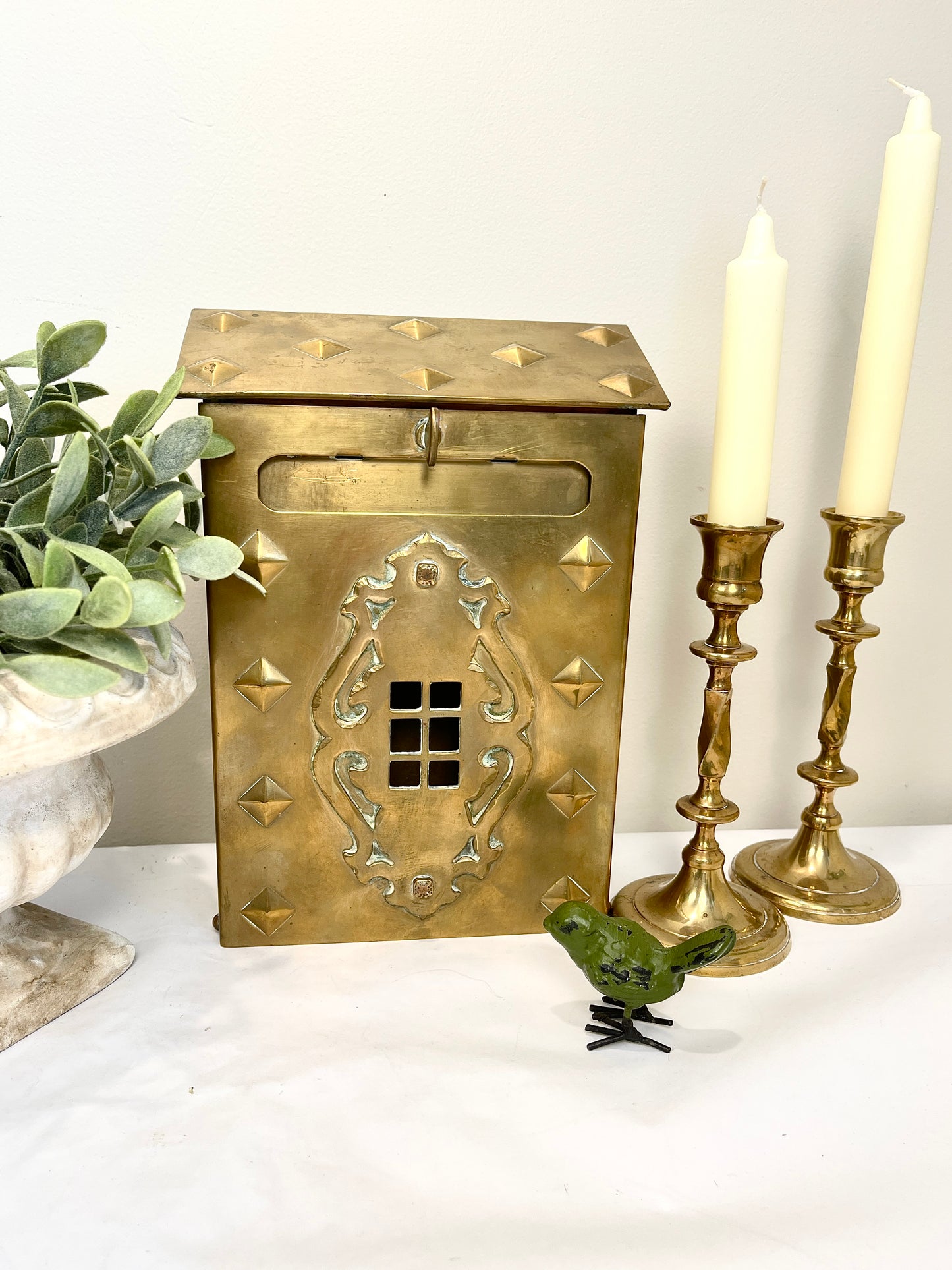 Antique Vintage Solid Brass Mailbox:  Wallmount Letterbox