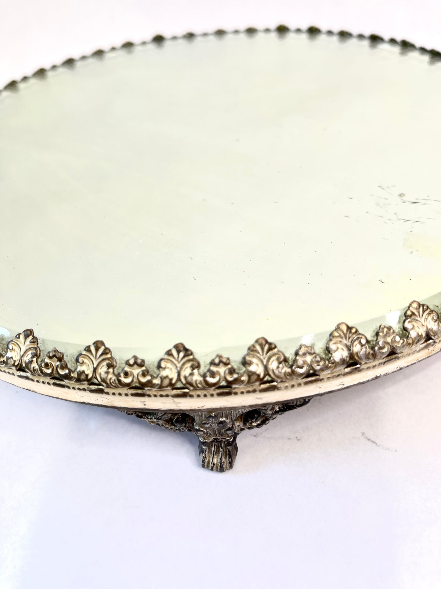 Vintage Mirrored Round Dresser Tray