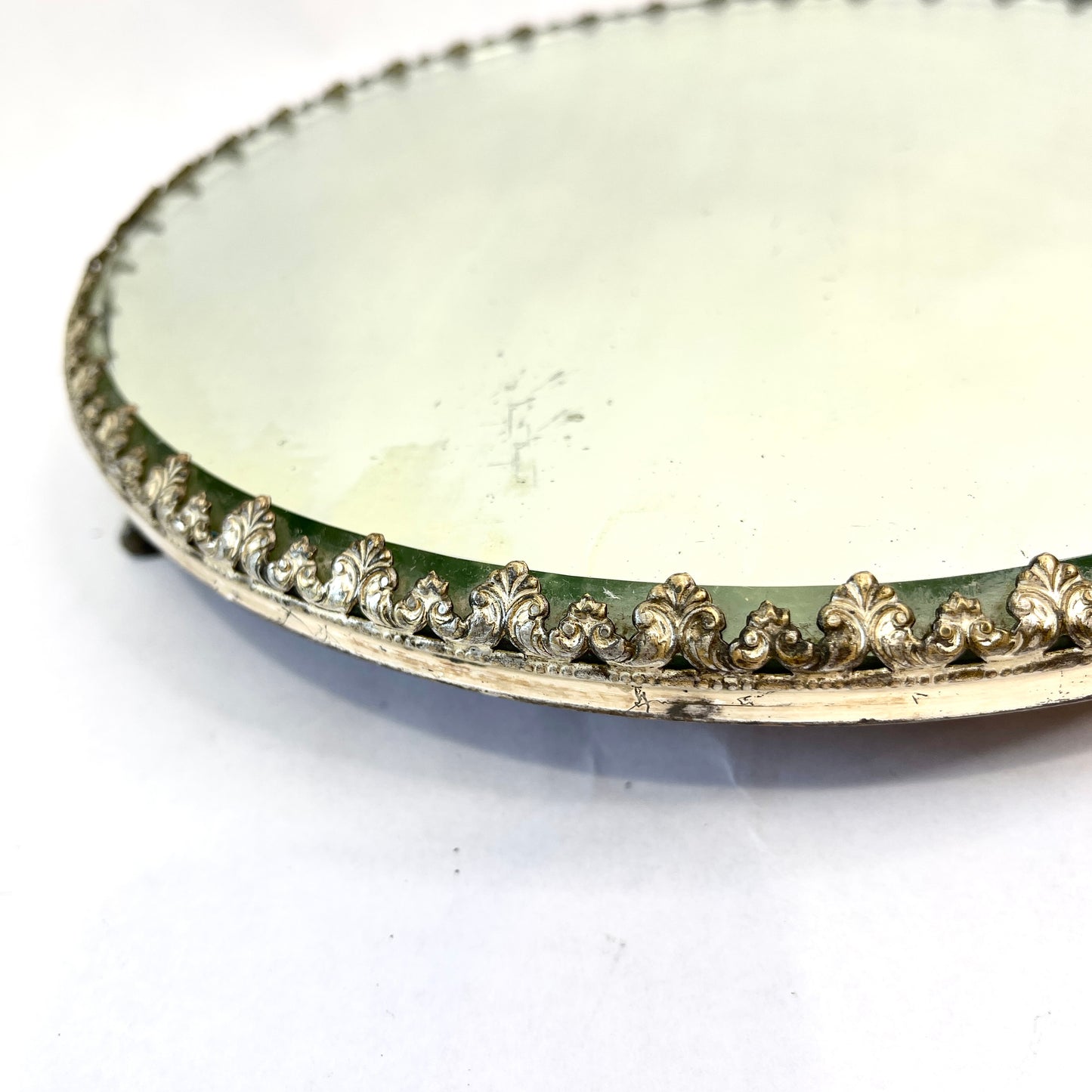 Vintage Mirrored Round Dresser Tray