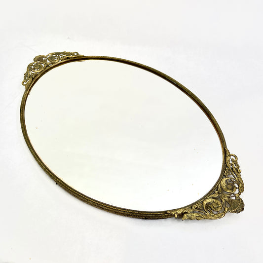 Vintage Mirrored Oval Vanity Tray
