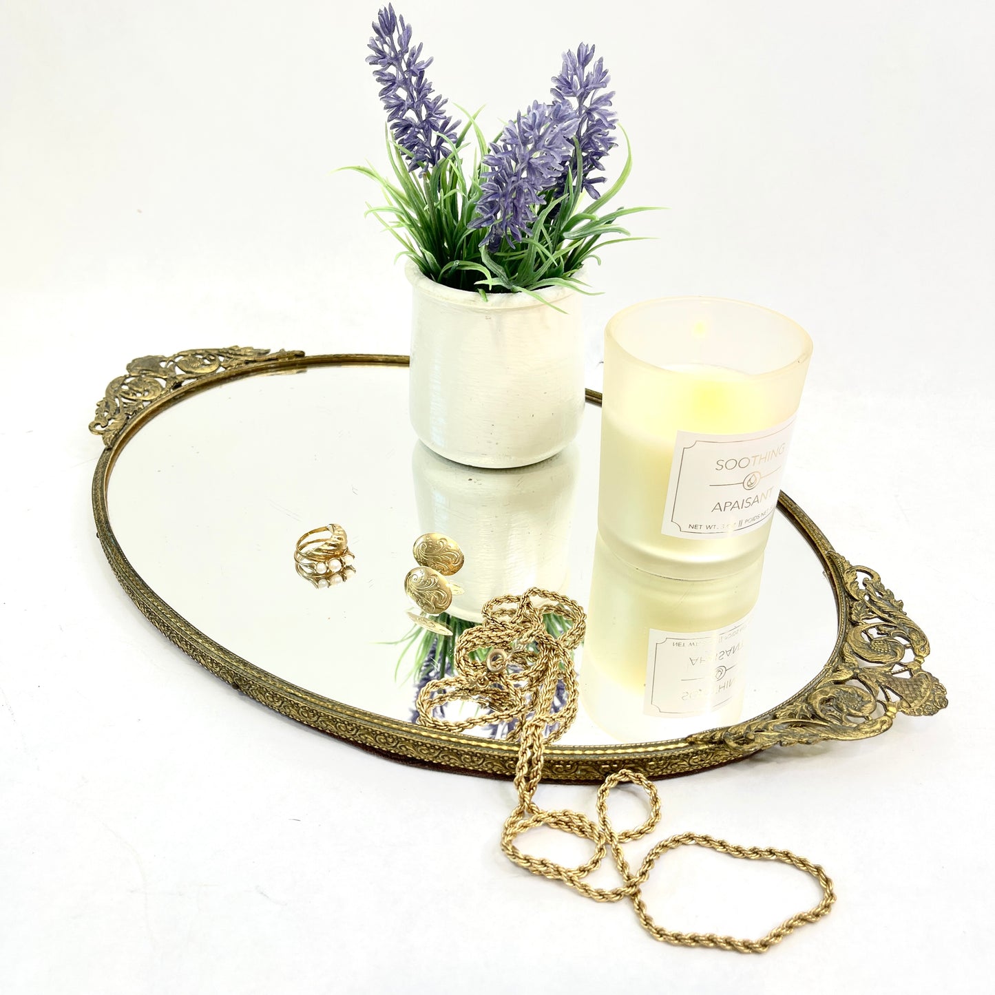 Vintage Mirrored Oval Vanity Tray