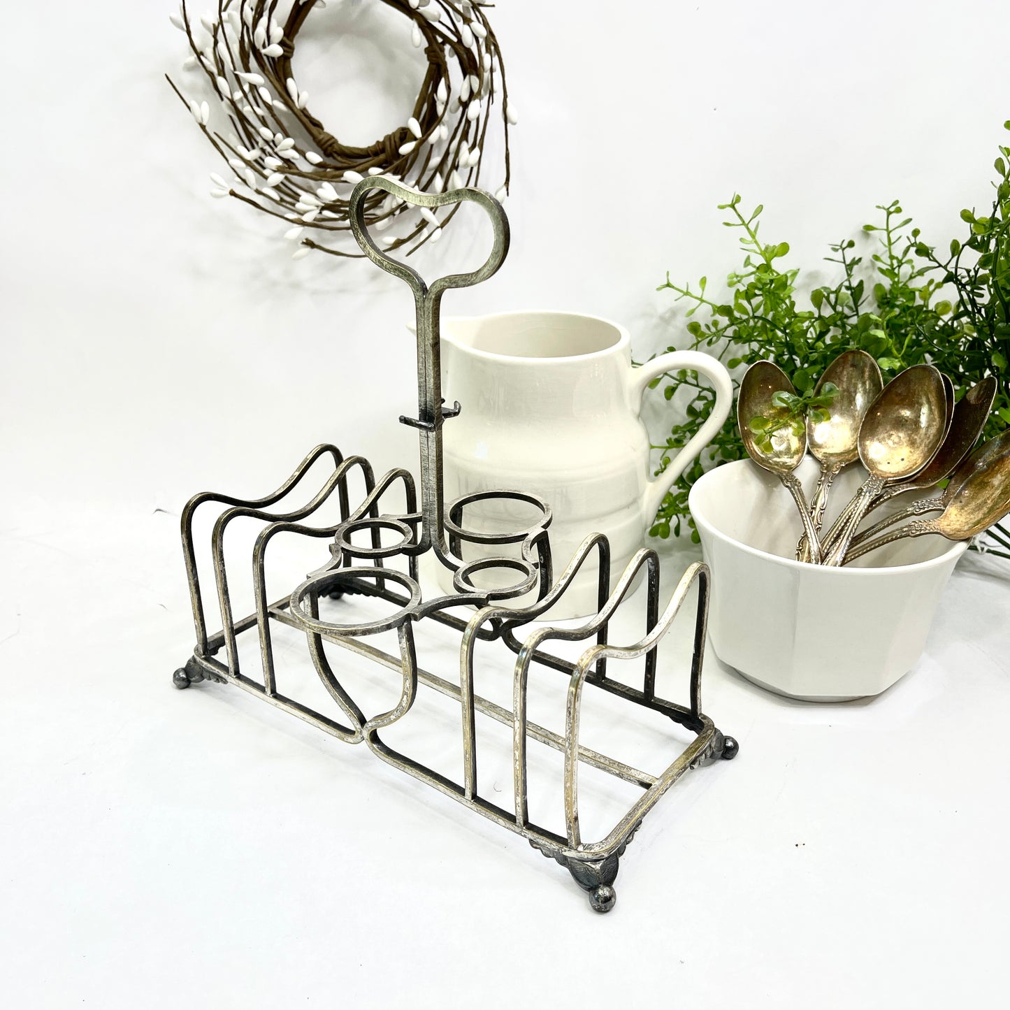 Vintage Silver Toast Rack with Condiment Holder