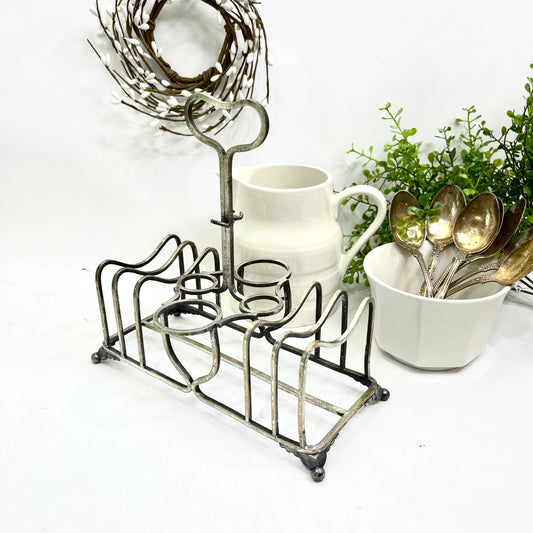 Vintage Silver Toast Rack with Condiment Holder