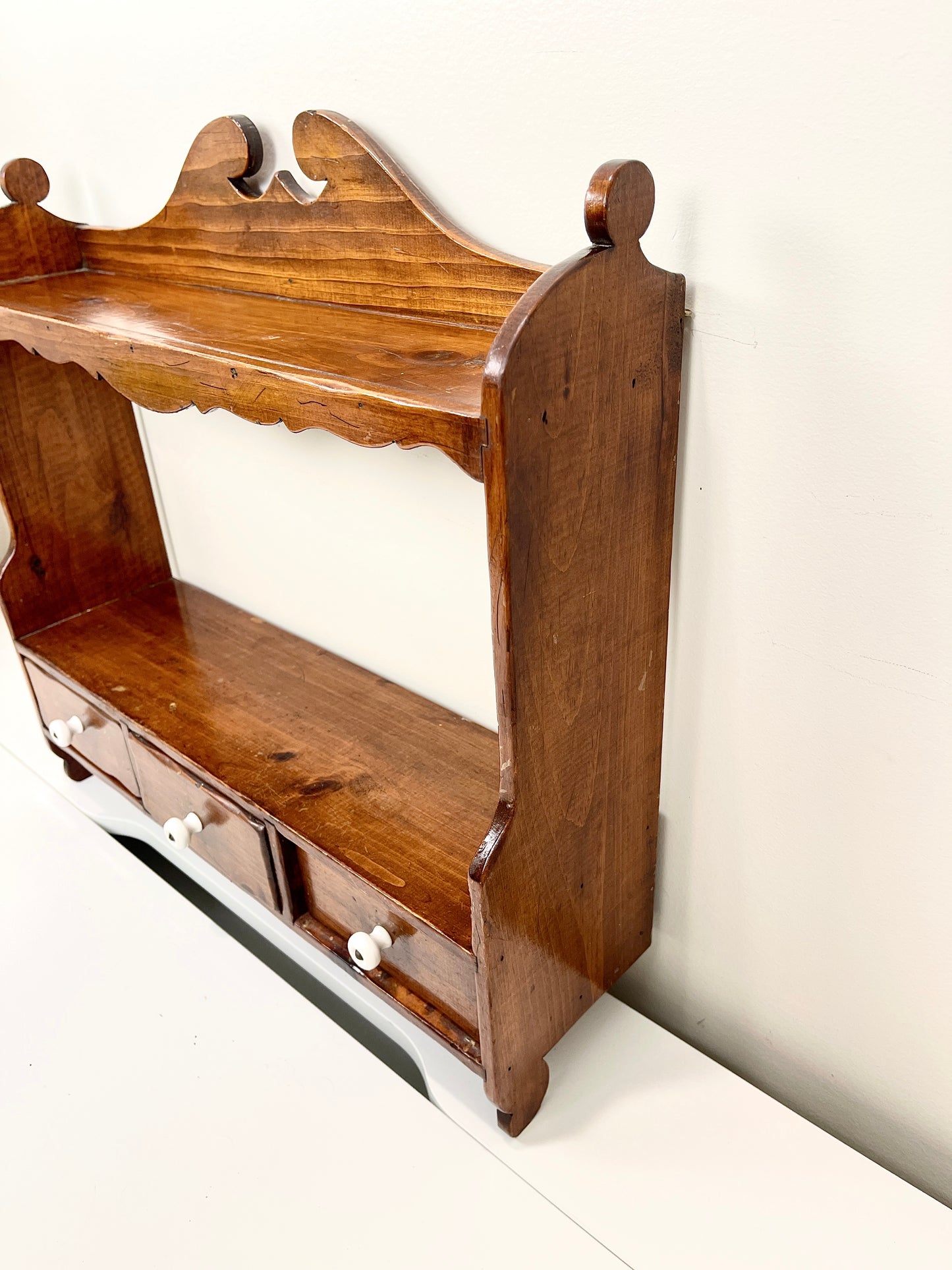 Vintage Wall Shelf with Drawers