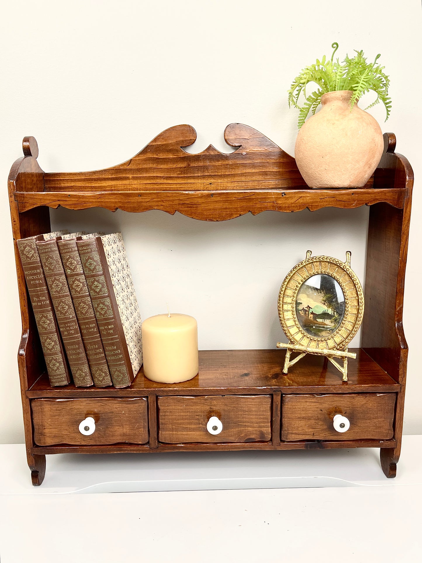 Vintage Wall Shelf with Drawers