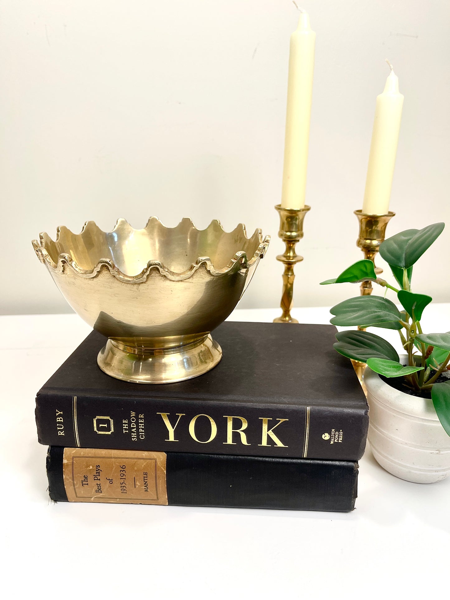 Vintage Brass Scalloped Edge Bowl