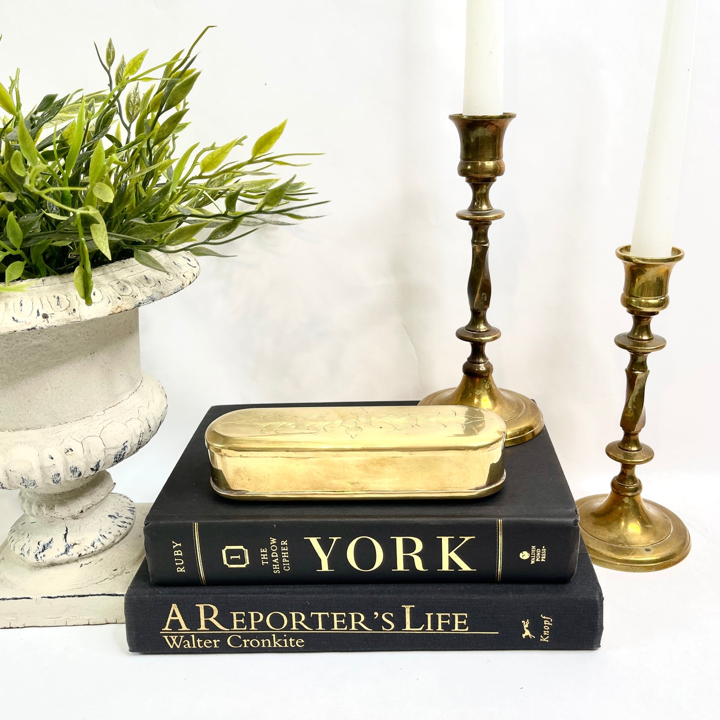 Antique Brass Tobacco Box with Etched Design