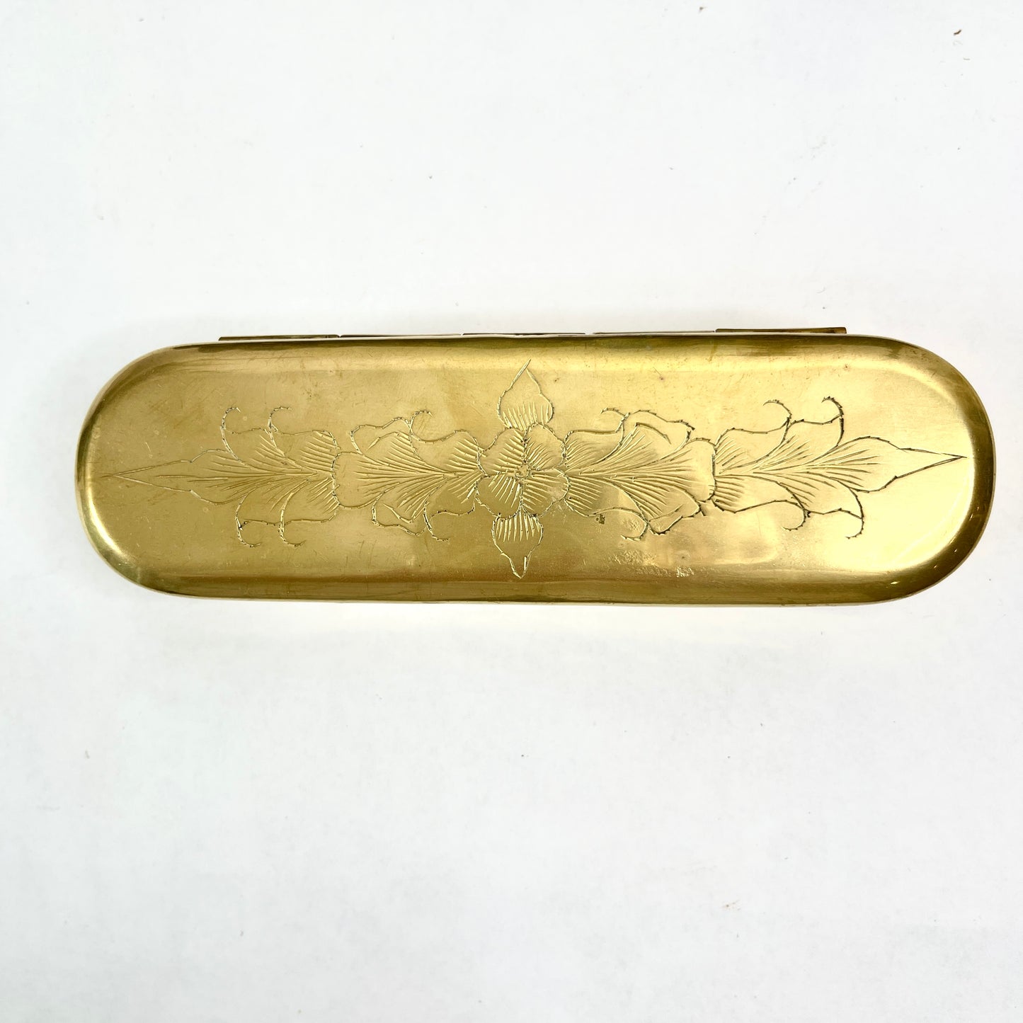 Antique Brass Tobacco Box with Etched Design