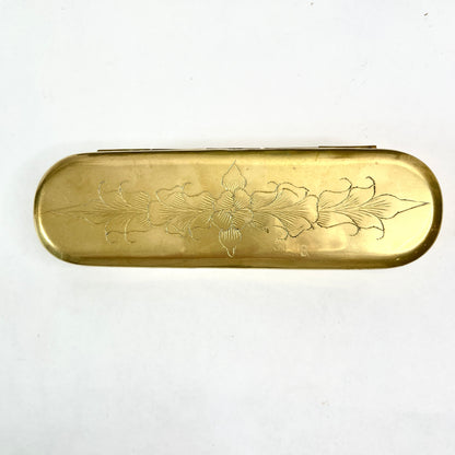 Antique Brass Tobacco Box with Etched Design