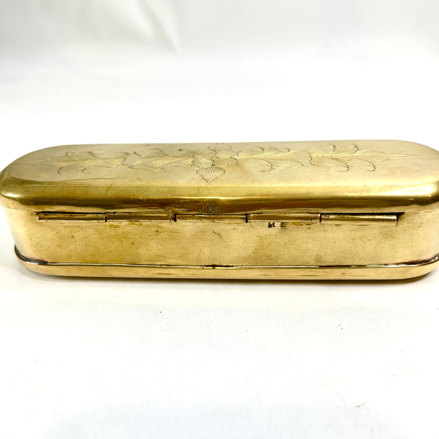 Antique Brass Tobacco Box with Etched Design