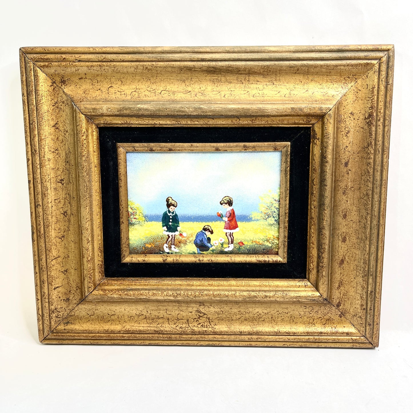 Vintage Painting - Enamel on Copper in Solid Wood Frame