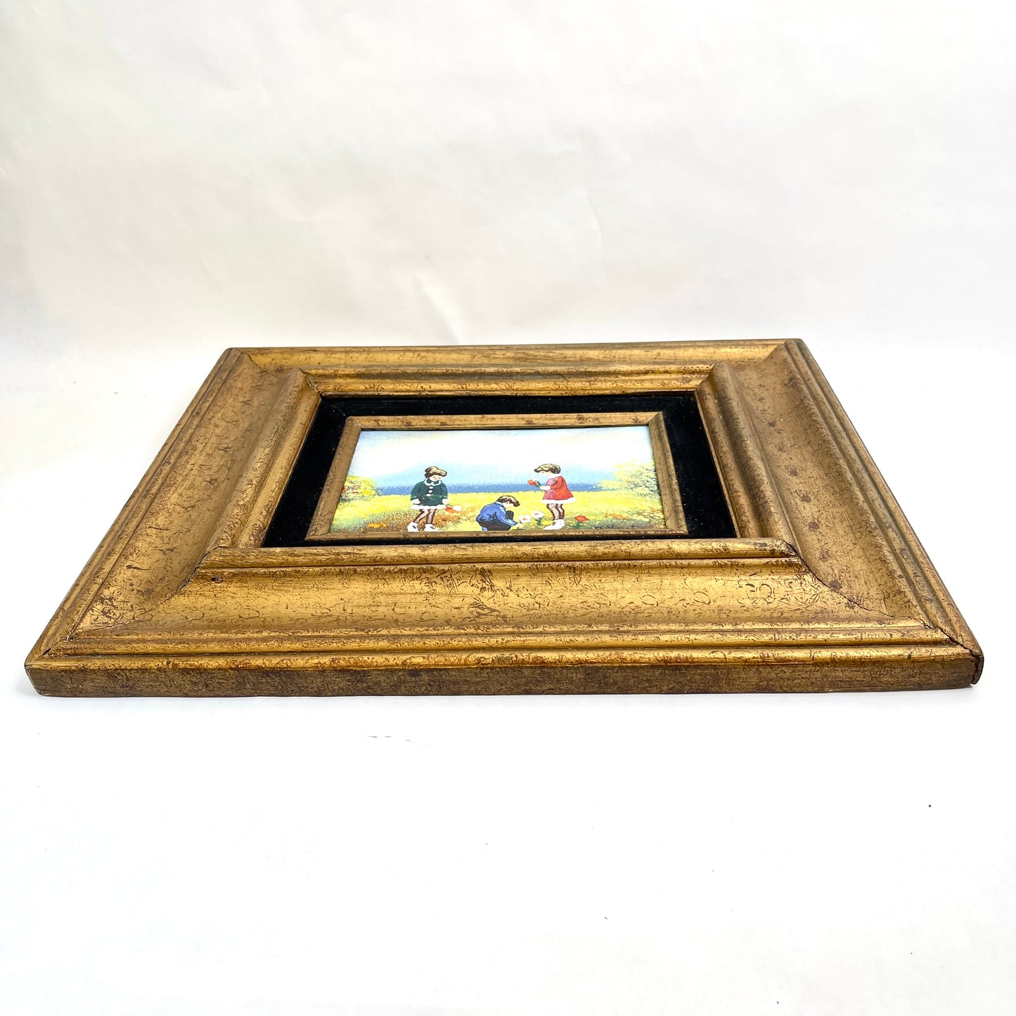 Vintage Painting - Enamel on Copper in Solid Wood Frame