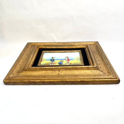 Vintage Painting - Enamel on Copper in Solid Wood Frame