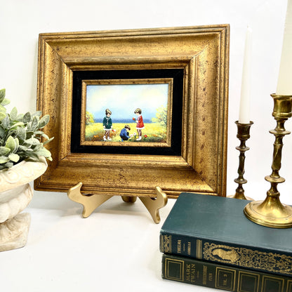 Vintage Painting - Enamel on Copper in Solid Wood Frame