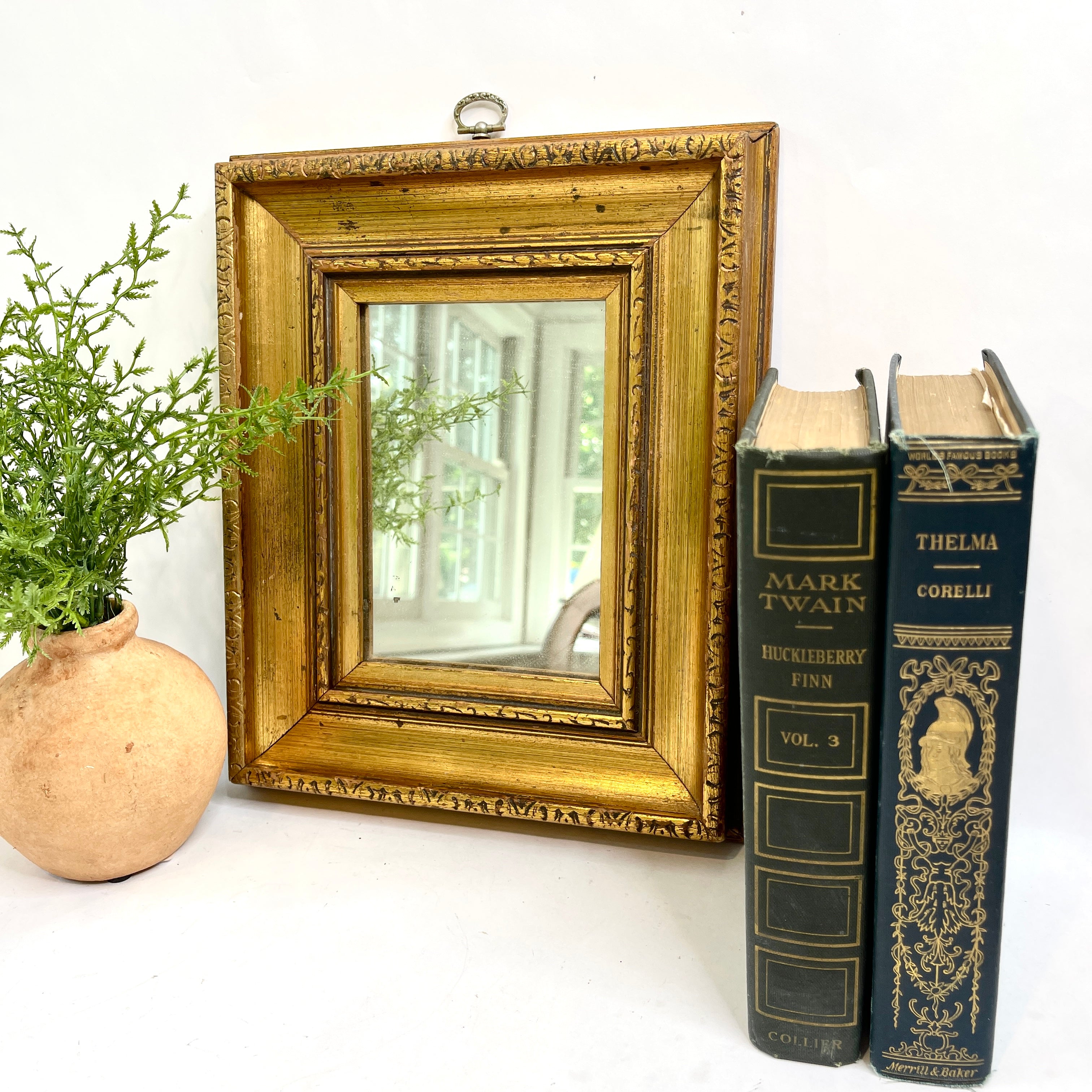 VINTAGE SOLID WOOD MIRROR shops GOLD