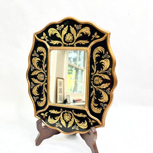 Vintage Reverse Painted Mirror - Black & Gold