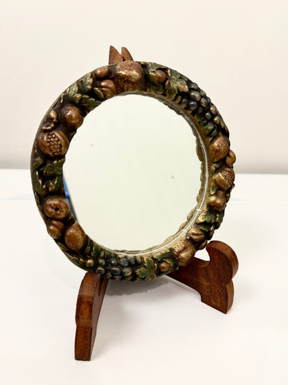 Vintage Round Mirror: Raised Fruit Garland