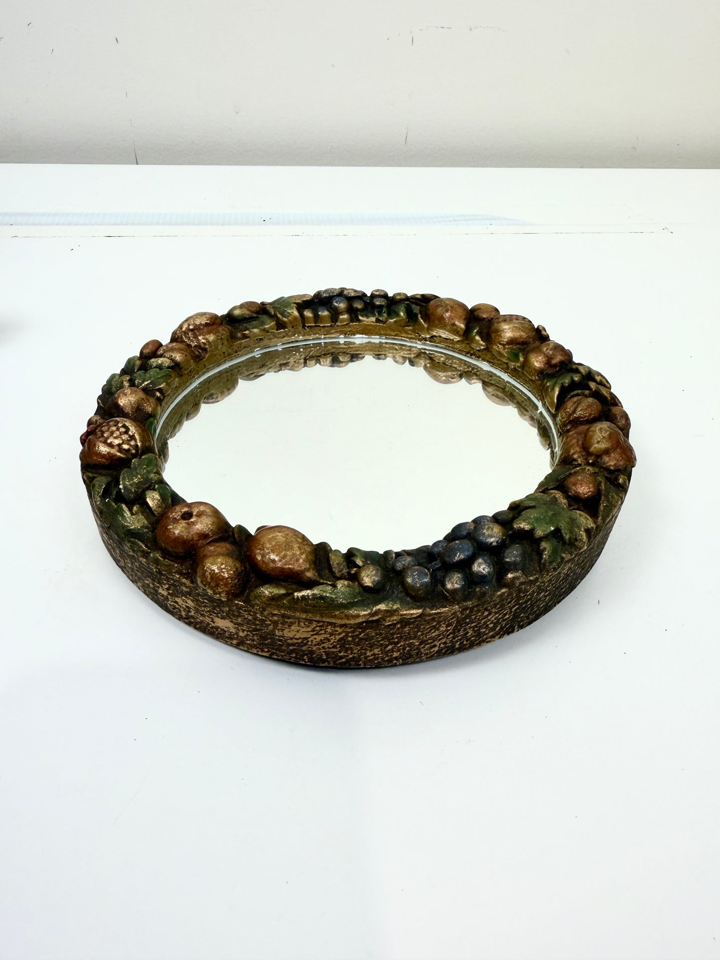 Vintage Round Mirror: Raised Fruit Garland