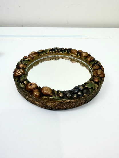 Vintage Round Mirror: Raised Fruit Garland