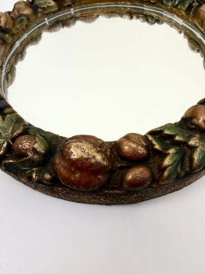 Vintage Round Mirror: Raised Fruit Garland
