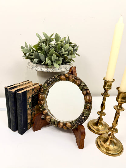 Vintage Round Mirror: Raised Fruit Garland