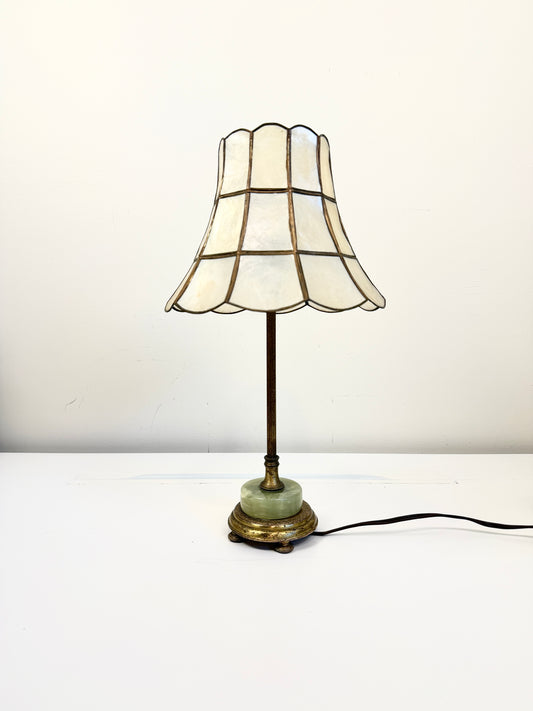 Vintage Onyx and Gold Lamp: Capiz Shell Shade
