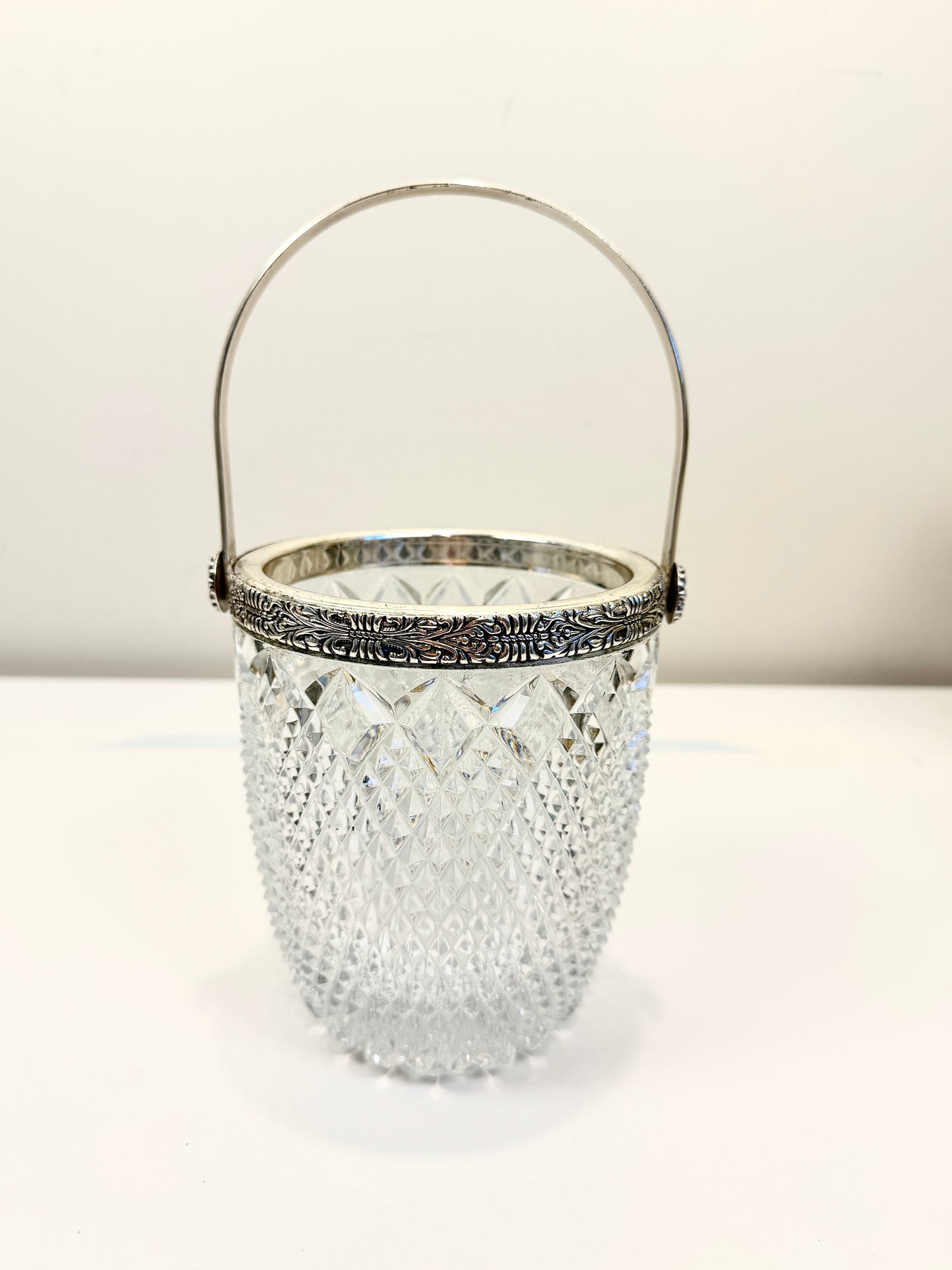 Crystal Ice Bucket with Silverplate Rim & Handle