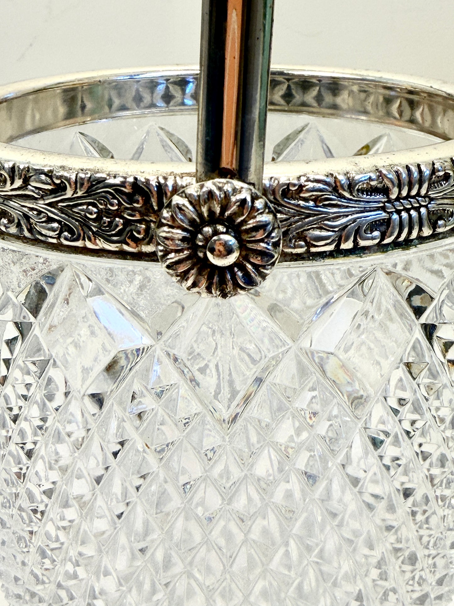 Crystal Ice Bucket with Silverplate Rim & Handle