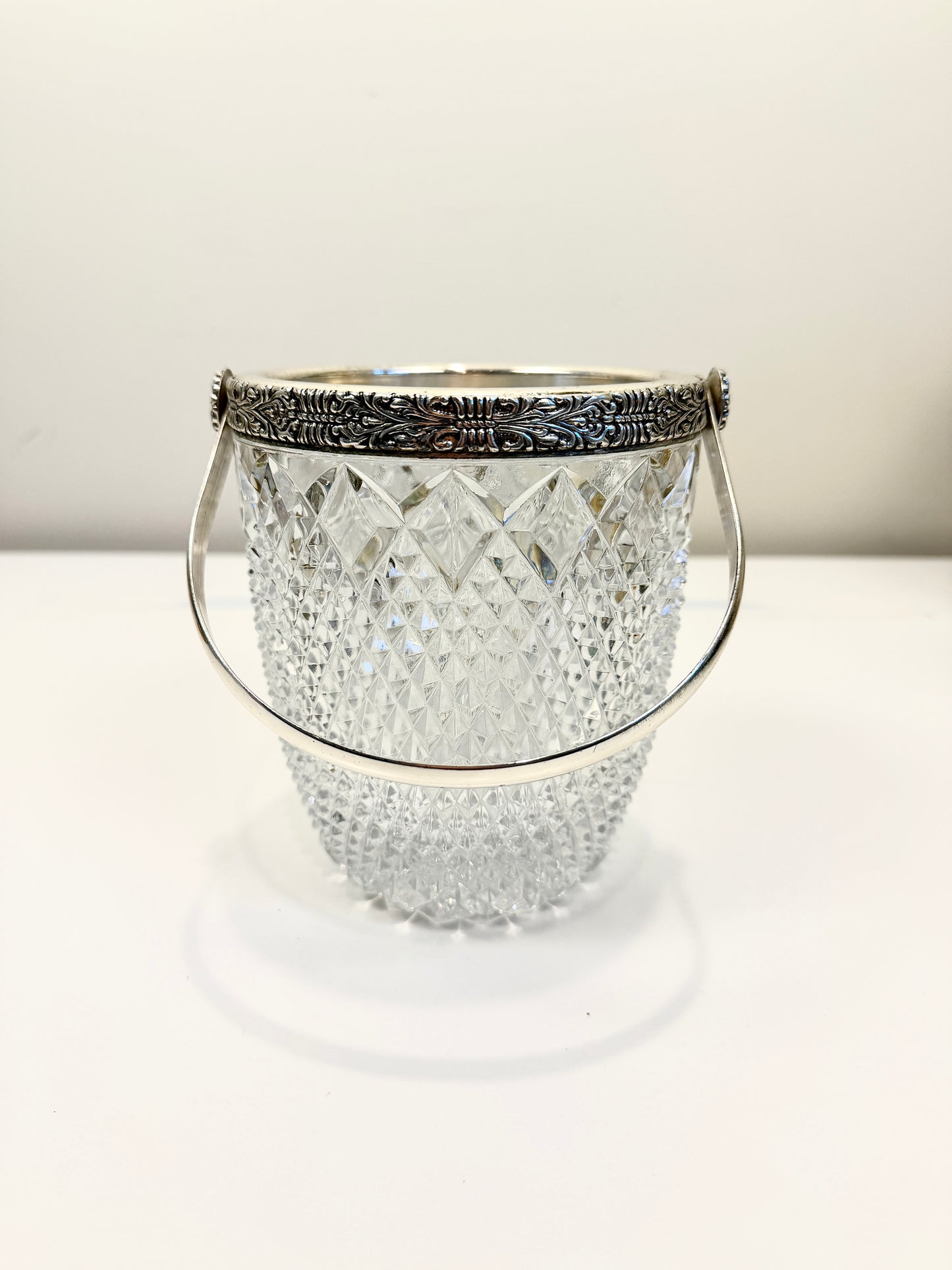 Crystal Ice Bucket with Silverplate Rim & Handle