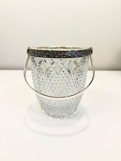 Crystal Ice Bucket with Silverplate Rim & Handle