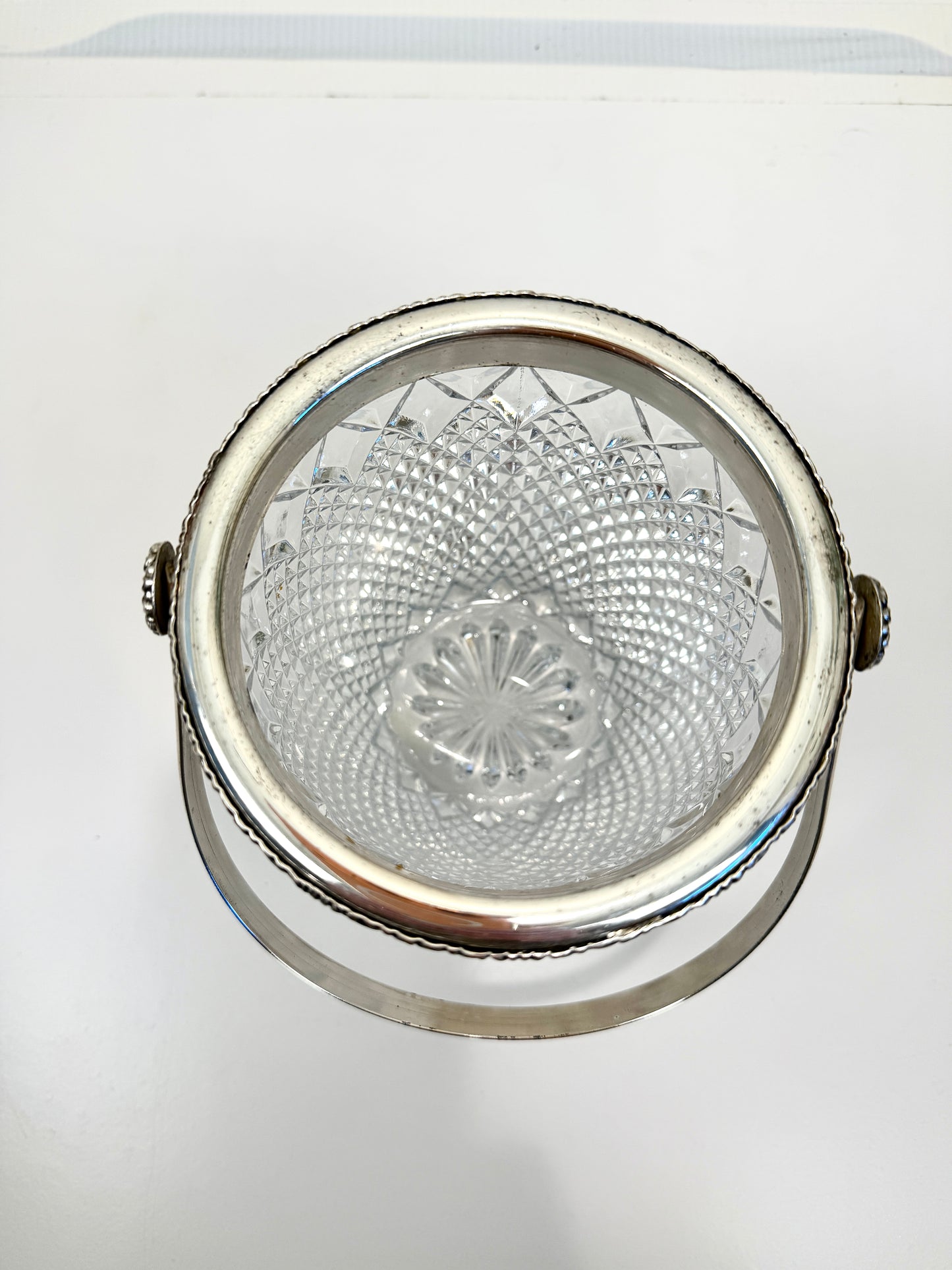 Crystal Ice Bucket with Silverplate Rim & Handle