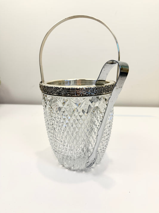 Crystal Ice Bucket with Silverplate Rim & Handle