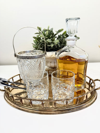Crystal Ice Bucket with Silverplate Rim & Handle